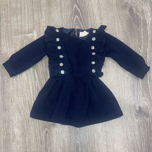 Navy Blue Sparkle Dress with Crystal Button Detail